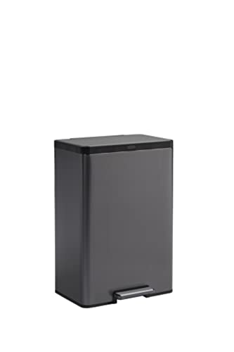 Rubbermaid Stainless Steel Metal Step-On Trash Can for Home and Kitchen, Charcoal, 12 Gallon, 2112520