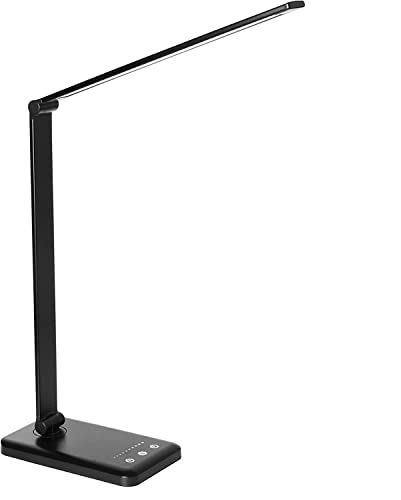 White crown LED Desk Lamp Dimmable Table Reading Lamp with USB Charging Port, 5 Lighting Modes, Sensitive Control, 30/60 Minutes Auto-Off Timer, Eye-Caring Office Lamp (Black)