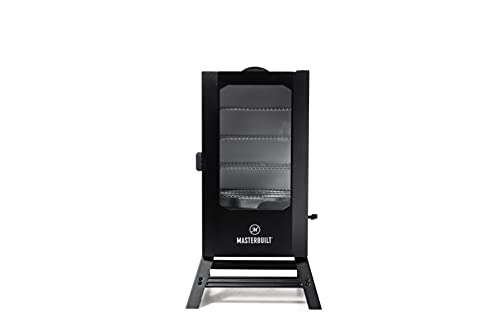 Masterbuilt® 40-inch Digital Electric Vertical BBQ Smoker with Window and Legs, 970 Cooking Square Inches, Side Wood Chip Loader, Chrome Smoking Racks, Digital Control Board, Black, Model MB20070122