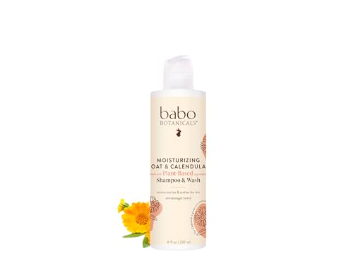 Babo Botanicals Moisturizing Oat & Calendula 2-in-1 Shampoo & Wash - For Dry or Sensitive Skin - For all ages - Lightly Scented - Vegan - 8 Fl Oz