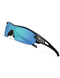 TOREGE Polarized Sports Sunglasses for Men Women Cycling Running Driving Fishing Golf Baseball Glasses TR002 Upgrade (Black&Ice blue lens)