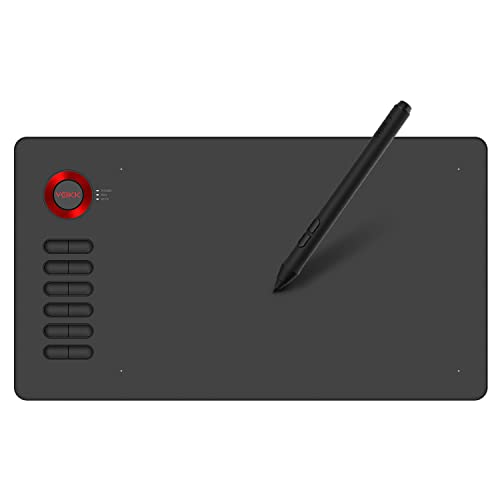 Drawing Tablet, VEIKK A15 10x6 inch Drawing Pad with 12 Shortcut Keys, 8192 Levels of Pressure and Battery-Free Pen, 20 Additional Nibs, Graphic Tablet for Win/Mac/Linux/Android OS （Red）