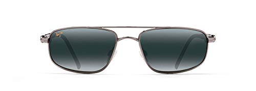 Maui Jim Men's Kahuna Polarized Rectangular Sunglasses, Gunmetal/Neutral Grey, Medium