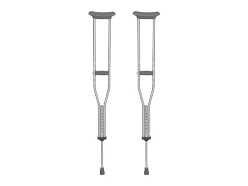 Monoprice Adjustable Aluminum Crutches, Lightweight Crutches for Adults 5'2' to 5'10' up to 300lbs, with Push-Button Height Adjustment, Non-Skid Rubber Feet Tips, Padded Underarm Cushions