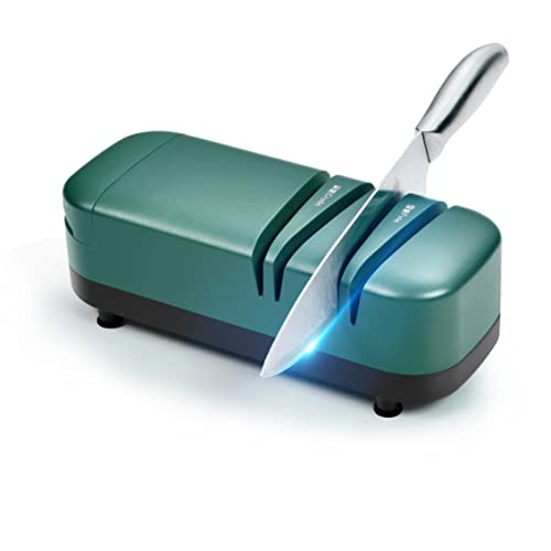 Electric Knife Sharpener, Professional Knife Sharpener for Home, 2 Stages for Kitchen Knives Quick Sharpening & Polishing, with Scissors Sharpening, Green