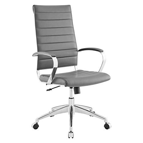 Modway Jive Ribbed High Back Tall Executive Swivel Office Chair With Arms In Gray