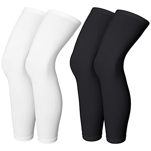 Compression Leg Sleeve Full Length Leg Sleeves Sports Cycling Leg Sleeves for Men Women, Running, Basketball (4 Pieces,Black and White,XL)