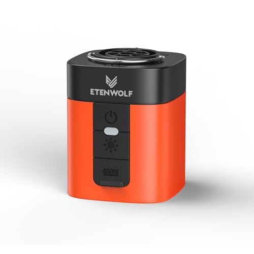 ETENWOLF AIR 3 Air Pump for Inflatables with 2600mAh Battery & Camping Light, Ultra-Fast and Mini Electric Air Pump, Inflate Deflate for Air Mattress, Pool Floats, Vacuum Storage Bags, Vivid Orange