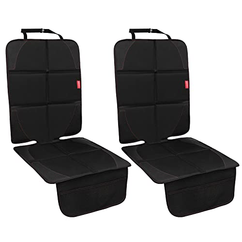 MORROLS Car Seat Protector, 2 Pack Carseat Protector with Thickest Padding, Baby/Pets for Child Car Seat-Mesh Pockets-Waterproof-Universal Size(Black)