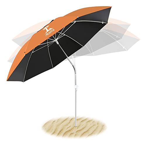 AosKe Beach Umbrella UV 50+,Umbrella with Sand Anchor&Tilt Aluminum Pole, Outdoor Sunshade umbrella with handbag, Portable Beach Umbrella with Carry Bag for Beach Patio Garden Outdoor-Orange