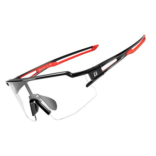 ROCKBROS Photochromic Sports Sunglasses for Men Women Cycling Motorcycle Fishing Sunglasses UV Protection Glasses Fashion Lightweight Frame Black Red