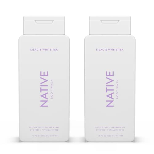 Native Body Wash Natural Body Wash for Women, Men | Sulfate Free, Paraben Free, Dye Free, with Naturally Derived Clean Ingredients Leaving Skin Soft and Hydrating, Lilac & White Tea 18 oz - 2 Pk