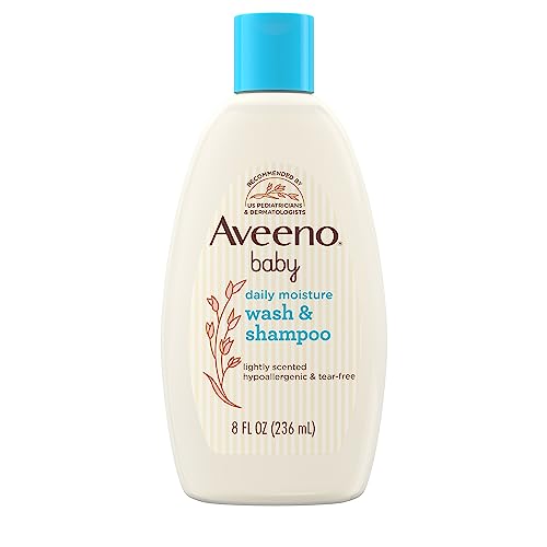 Aveeno Baby Daily Moisture Gentle Body Wash & Shampoo with Oat Extract, 2-in-1 Baby Bath Wash & Hair Shampoo, Tear- & Paraben-Free for Hair & Sensitive Skin, Lightly Scented, 8 fl. oz