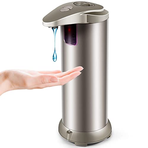 Automatic Soap Dispenser, Stainless Steel Touchless Soap Dispenser with 3 Adjustable Levels, Equipped Infrared Motion Sensor and Waterproof Base, Smart Soap Dispenser for Bathroom Kitchen School Hotel