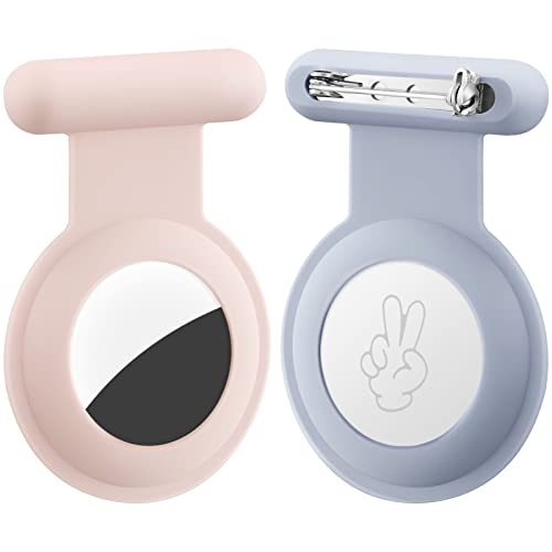 Hidden Airtag Holder for Kids - (2 Pack)Airtag Hidden GPS Tracker Case Compatible with Apple Airtag, Silicone Air tag Holder with Brooch Pin, Airtags Clip for Child/Elderly/Backpack/Luggage-Pink/Gray