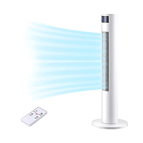Uthfy Tower Fan with Remote Control, Oscillating Bladeless Fan, 35 Inch, Quiet with 3 Speeds, 3 Modes,7H Timer, Standing Floor Fans for Bedroom Whole Room Home Office, White (ATF-011L-2)