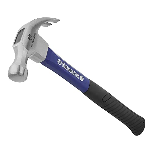 MichaelPro MP004005 16oz Curved Claw Hammer | Ergonomic Fiberglass Handle and High Carbon Steel Head