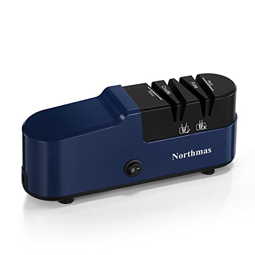 Northmas Knife Sharpener, Professional Electric Knife Sharpener for Home Use, 2 Stages for Quick Sharpening & Polishing, 110V-240V Global Voltage Design, Blue
