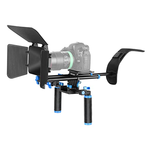 NEEWER Camera Shoulder Rig, Video Film Making System Kit for DSLR Camera and Camcorder with Shoulder Mount, 15mm Rod, Handgrip and Matte Box, Compatible with Canon Nikon Sony DSLR Cameras (Blue)