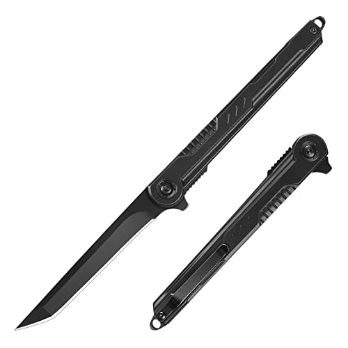 FUNBRO EDC Pocket Knife for Men, Tanto Folding Knives with 7CR13Mov Stainless Steel Blade, Slim Survival Knife with Clip, Window Breaker, Flipper Open and Liner Lock for Outdoor Camping