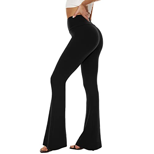 Sundwudu Black Flare Yoga Pants for Women - Soft High Waist Bootcut Leggings Tall & Long Palazzo Pants for Women