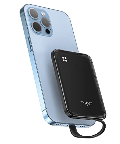 TG90 Mini Power Bank 4500mah Portable Charger with Built in Cable, Ultra Compact Battery Pack Portable Phone Charger Compatible with iPhone 13/13 Pro/12/12 Pro/11/11 Pro Max/X/XR/8/8 Plus/SE and More