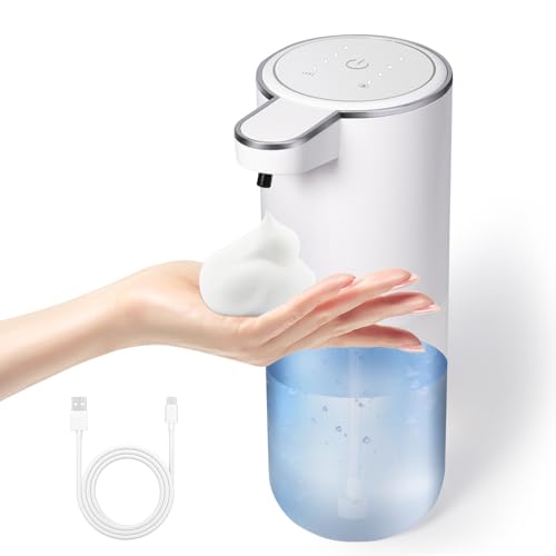 XINKORA Automatic Foaming Soap Dispenser, 4-Level Adjustable Touchless Soap Dispenser Electric, Rechargeable Foam Hand Soap Dispenser for Bathroom Kitchen, 13.5oz/400ml, Wall Mount