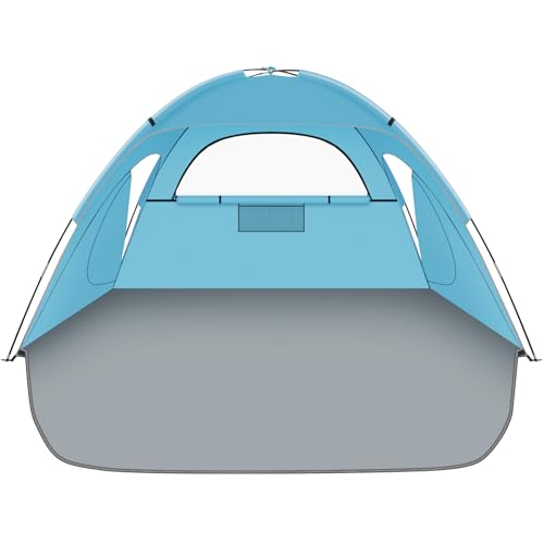 Hoeada Beach Tent Sun Shelter, Beach Shade Tent with UPF 50+ UV Protection for 2-3 Person, Portable & Easy Setup Cabana Beach Tent, 3 Roll Up Doors & 8mm Fiberglass Rods, Carry Bag Included