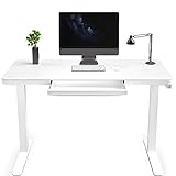 AITERMINAL Glass Standing Desk with Drawer, Dual Motor Electric Height Adjustable Desk with Wireless Charging, Power Strip & USB Ports, 45 x 23 Inch White Tempered Glass Top