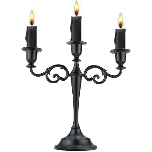 Viscacha 3 Metal Candelabra – Candlesticks Holder for Formal Events, Wedding, Church, Holiday Décor, Halloween – Taper Candle Holder Stand Centerpiece Elegant Decoration Piece for Table,Pure Black