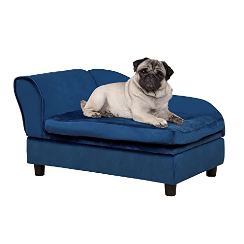 PawHut Luxury Fancy Dog Bed for Small Dogs with Hidden Storage, Small Dog Couch with Soft 3' Foam, Dog Sofa Bed, Cushy Dog Bed, Modern Pet Furniture for Puppies and Little Breeds, Blue