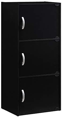 HODEDAH IMPORT 3-Shelf Bookcase Cabinet, Black