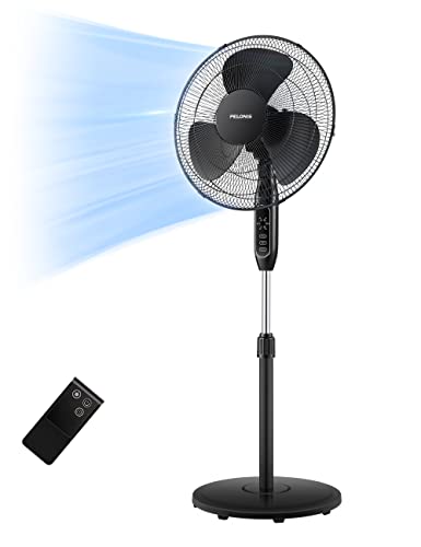 PELONIS 16'' Pedestal Remote Control, Oscillating Stand Up Fan 7-Hour Timer, 3-Speed and Adjustable Height, PFS40A4BBB, Supreme 16'-Black