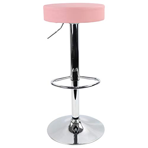 KKTONER Round Bar Stool PU Leather with Footrest Height Adjustable Swivel Pub Chair Home Kitchen Bar stools Backless Stool (Pink)