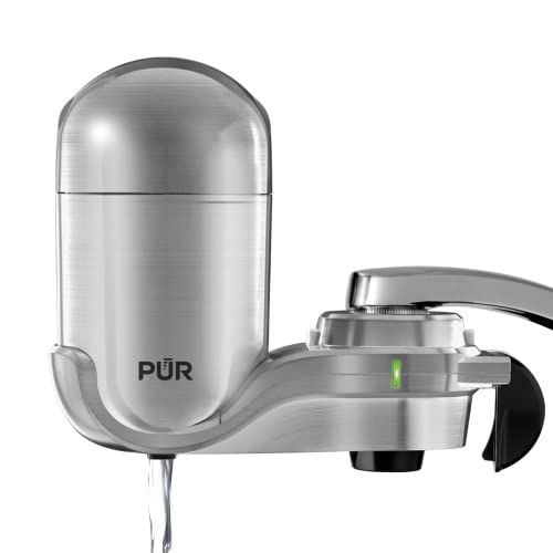 PUR PLUS Faucet Mount Water Filtration System, Stainless Steel – Vertical Faucet Mount for Crisp, Refreshing Water, FM4000B