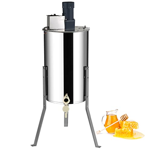 VEVOR Electric Honey Extractor, 2/4 Frame Stainless Steel Beekeeping Extraction, Honeycomb Drum Spinner with Transparent Lid, Apiary Centrifuge Equipment with Height Adjustable Stand, Silver