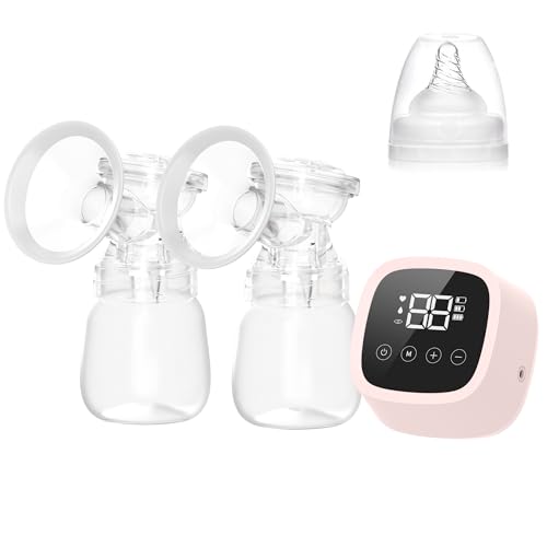 Electric Breast Pump,Electric Double Breast Pump,Portable Anti-backflow,3 Modes & 27 Levels,180ml Feeding Bottle Suitable for Home and Travel,22mm (Pink)