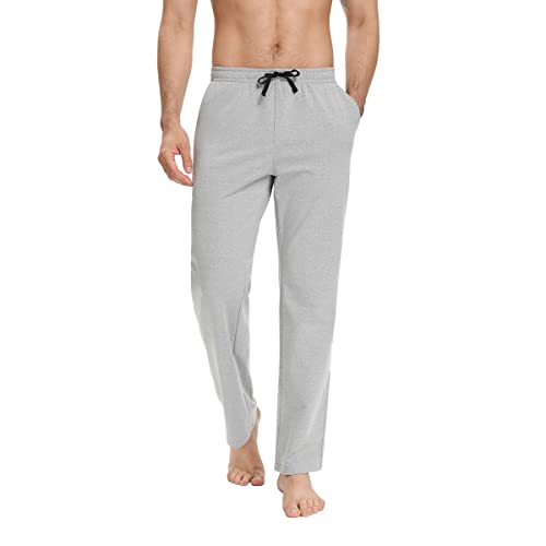 GeeGo Men's Yoga Pants Open Bottom Sweatpants Lightweight Casual Jogger Pants Loose Fit Athletic Lounge Long Pants with Pockets Wide Leg Light Gray L