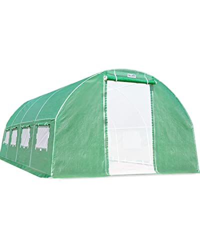 Quictent 20x10x6.6 FT Large Walk-in Greenhouse for Outdoors, Heavy Duty Gardening High Tunnel Green House, Protable Winter Hot House with PE Cover 2 Zipper Screen Doors & 8 Screen Windows, Green
