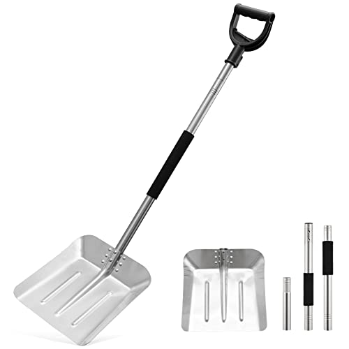 Snow Shovel for driveway-50 inch Aluminum Stainless Steel Lightweight Portable Sports Utility Forklift Trunk Camping Garden Beach Cleaning House Large Emergency