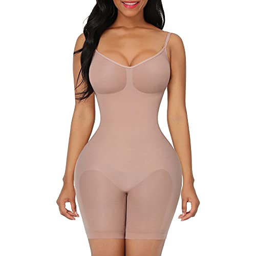 FeelinGirl Seamless Bodysuit Shapewear Butt Lifter High Waist Body Shaper under Dress Full Body Slimming With Adjustable Bra Skin M/L