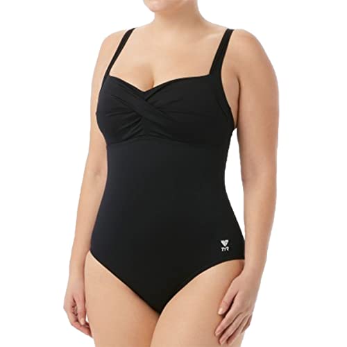 TYR Women's Twisted Bra Solid Controlfit Top (Black, 10)