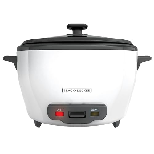 BLACK+DECKER Rice Cooker 6-Cup (Cooked) with Steaming Basket, Removable Non-Stick Bowl, White