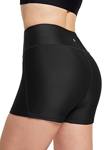BALEAF Women's 3' High Waisted Swim Bottoms Bathing Suit Boy Shorts Tummy Control Full Coverage Swimsuit Bottoms Modest Black M
