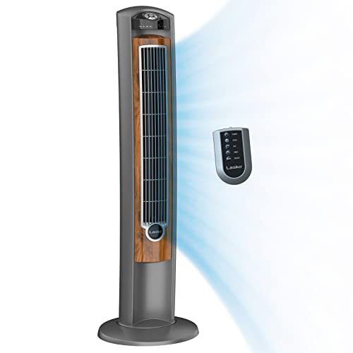Lasko Wind Curve Portable Electric 42' Oscillating Tower Fan with Fresh Air Ionizer, Timer and Remote Control for Indoor, Bedroom and Home Office Use, Silverwood 2554