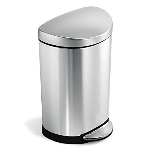 simplehuman 10 Liter / 2.6 Gallon Small Semi-Round Bathroom Step Trash Can, Brushed Stainless Steel