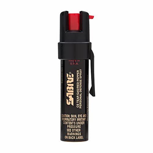 SABRE Advanced Compact Pepper Spray with Clip – 3-in-1 Formula (Pepper Spray, CS Tear Gas & UV Marking Dye), Police Strength Self Defense Spray, 10-Foot (3 m) Range, 35 Bursts – Easy Access Belt Clip