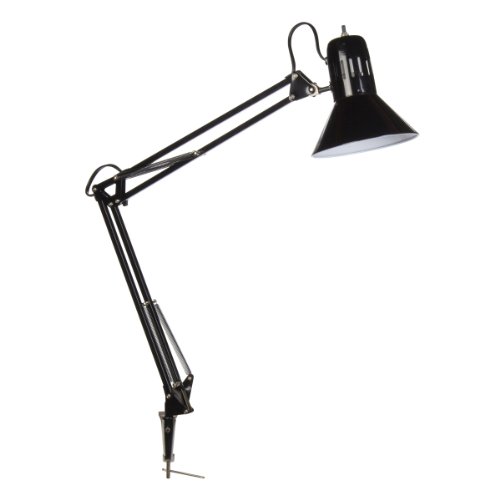 Globe Electric 56963 32' Multi-Joint Desk Lamp with Metal Clamp, Black, On/Off Rotary Switch on Shade, Partially Adjustable Swing Arm, Home Essentials, Reading Light, Office Décor
