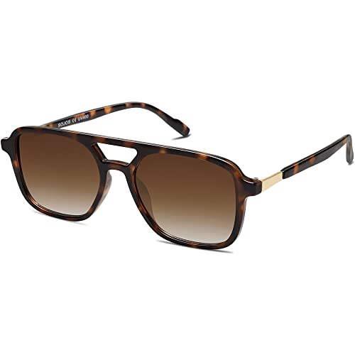 SOJOS Retro Aviator Sunglasses for Women Men,Trendy Rectangle Womens Mens Shades Sun Glasses SJ2202 Tortoise Frame Brown Grading Lens