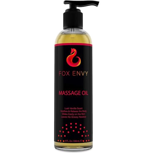 Fox Envy Body Massage Oil: Organic Massage Oil for Massage Therapy, Premium Massaging Oil-Lush Vanilla Scent with Jojoba & Coconut Massage Oil, Therapeutic Massage, Oil 1Bottle, 8 fl oz